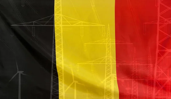 能源概念比利时国旗与电力杆 — 图库照片