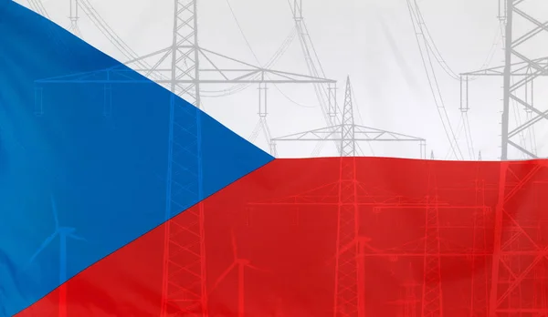 Energiekonzept Tschechische Republik Flagge mit Strommast — Stockfoto