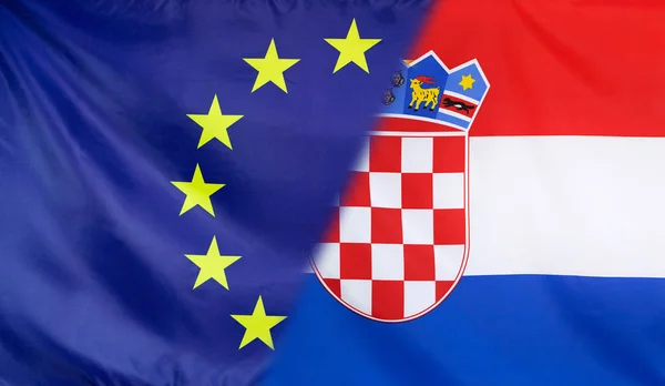 Horvátország zászló egyesített európai zászló — Stock Fotó