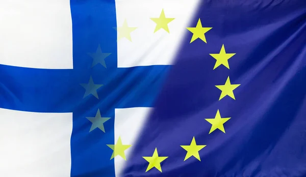 Europäische Flagge und Flagge Finnlands verschmolzen — Stockfoto