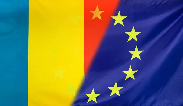 Bandera Europea fusionada con Bandera de Rumania — Foto de Stock