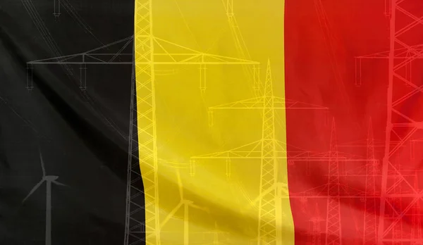 Energi koncept Belgien flagga med elstolpe Stockbild