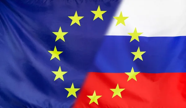 Drapeau européen fusionné avec le drapeau russe Photos De Stock Libres De Droits