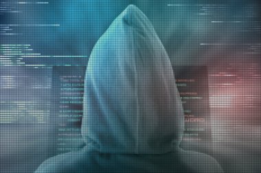 Bilgisayar monitörü kişisel verileri kodlama Pixelated hacker