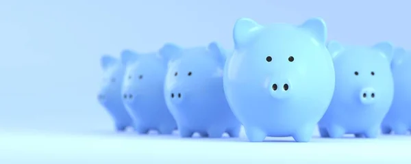 Several Blue Piggy bank on a blue background