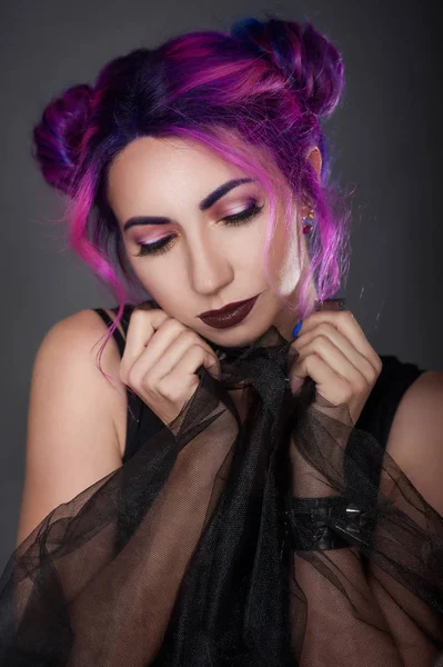 Portrait woman with violet hair. — Stock Photo, Image