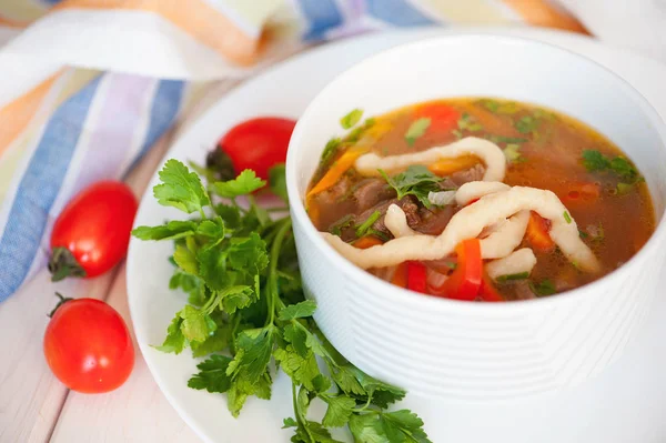 Asian traditional soup lagman with noodle and meat — Stock Image Asian traditional soup lagman with noodle and meat Royalty Free Stock Photos