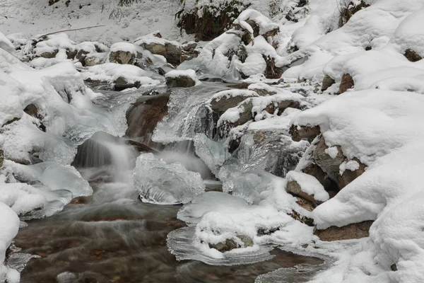 Frozen stream in the mountains Royalty Free Stock Photos