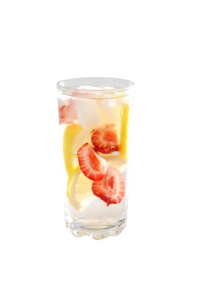 Cold cocktail with lemon and strawberries — Stock Photo, Image