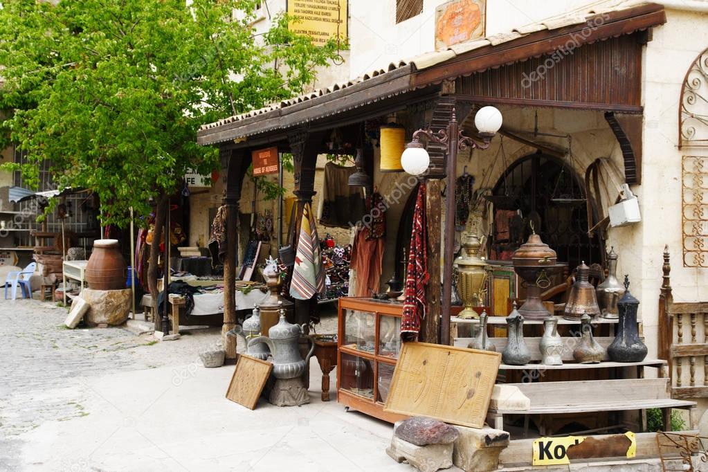 Sale of antiquities on the streets of Ortahisar. Turkey