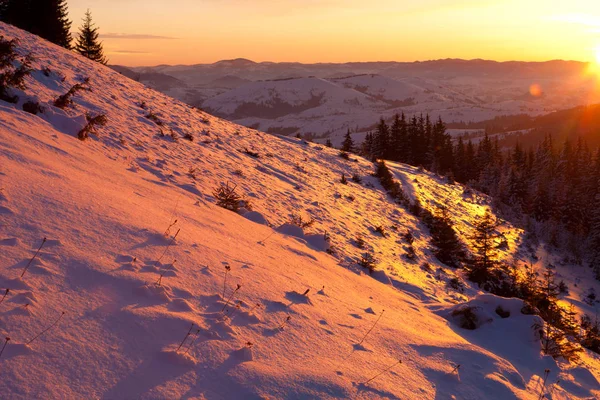 Lever de soleil en hiver Carpates — Photo