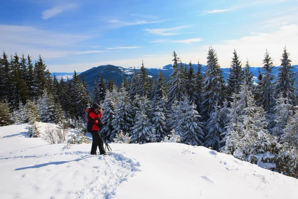 Fotosessão nas montanhas de inverno — Fotografia de Stock