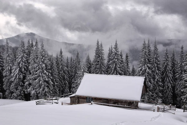 Rifugio estivo dei pastori in inverno . — Foto Stock