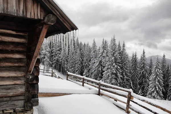 Cabana de verão de pastores no inverno . — Fotografia de Stock