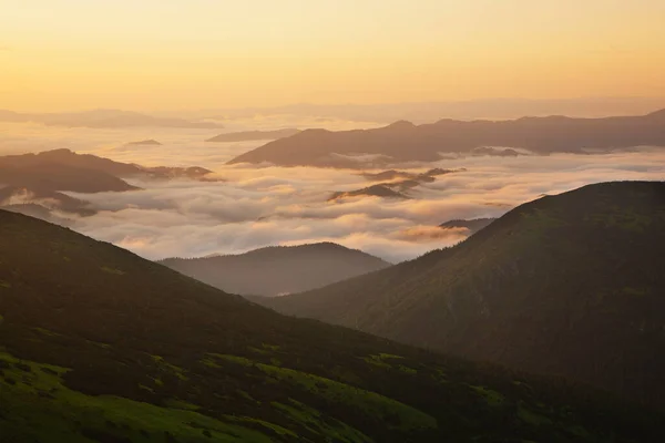 Sonnenaufgang Den Bergen Die Sonne Geht Auf Über Den Nebeltälern — Stockfoto