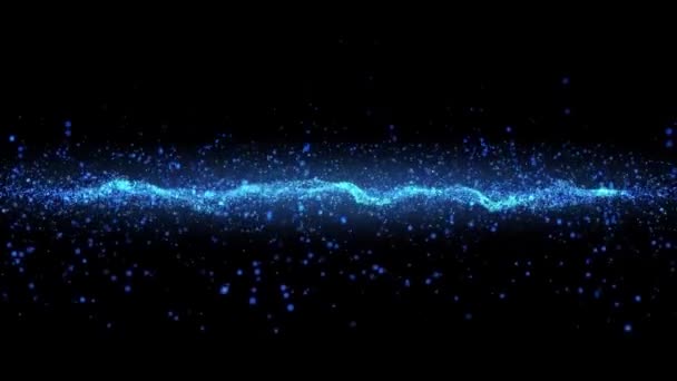 中心から飛び出る青い粒子の輝く背景 粒子の波 ループビデオ — ストック動画