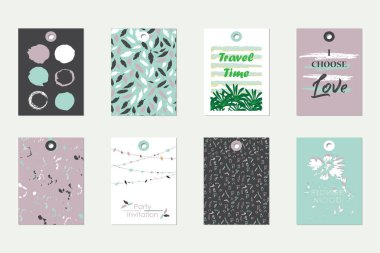 Tatil çizimler sevimli dekorasyon öğeleri kümesiyle fırça dokular ve Etiketler. Sembolleri renkli vektör. 