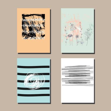 El yapımı broşürler, soyut tasarım elementleri, desenler ve dokular. Vektör şablonları.