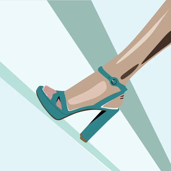 パステルを背景にしたファッショナブルな靴の中に隔離されたベクトルガールレッグ ヒールの高い靴 ハイヒールの女性足 — ストックベクタ