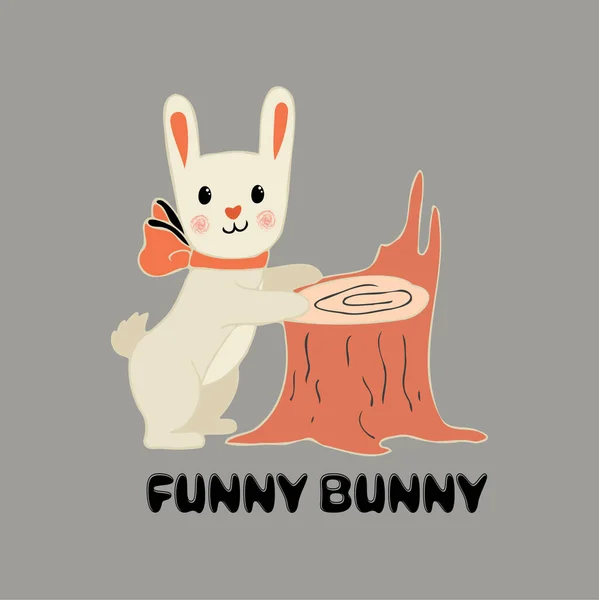 Забавный Кролик Ручная Иллюстрация Стиле Ретро — стоковый вектор