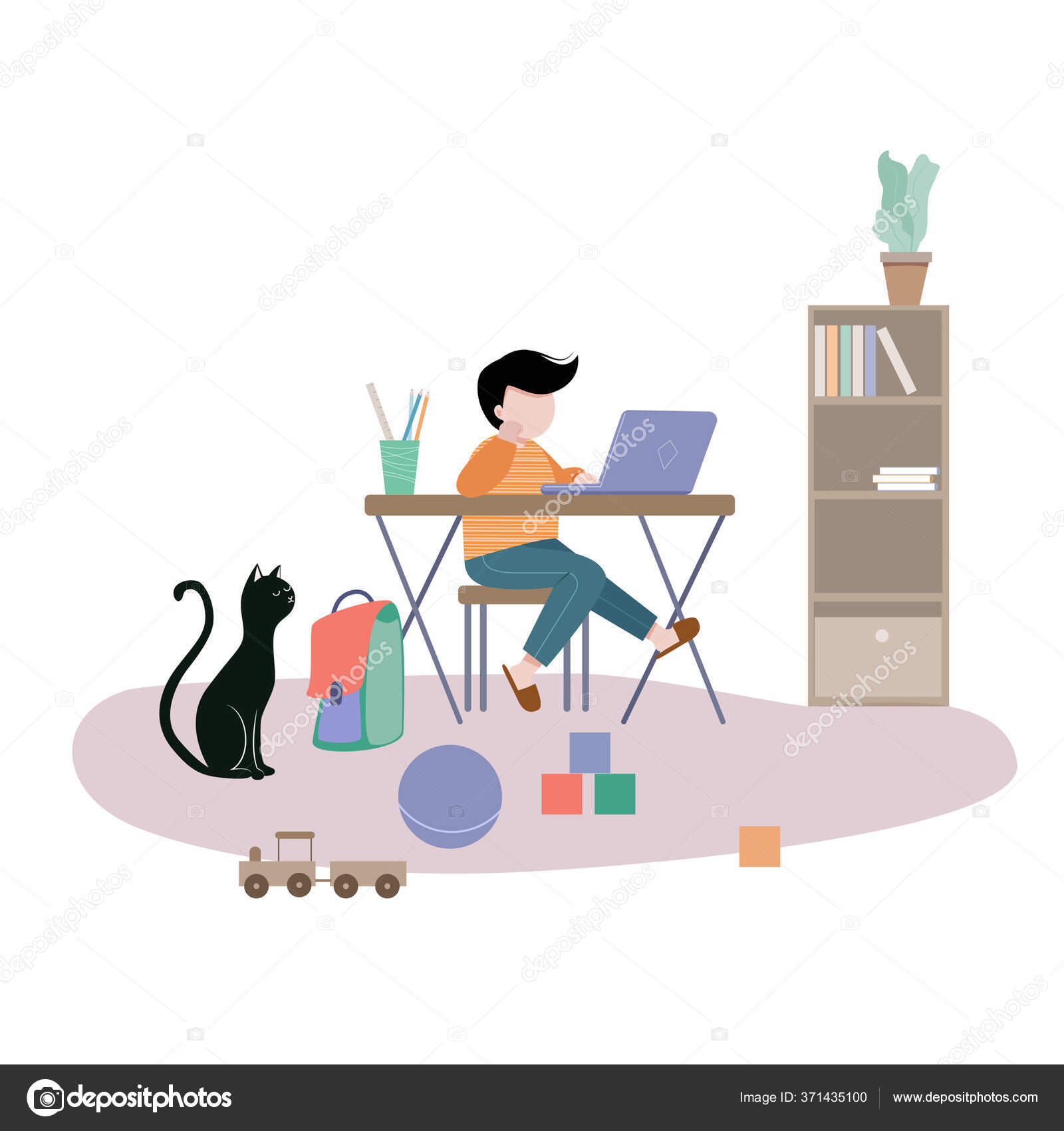 Boy Studying Home Study Distance Stock Vector Image by  ©nataliyapsh@ #371435100
