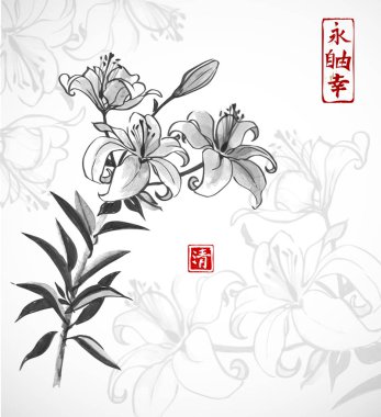 Lily çiçekler pirinç kağıt üzerinde