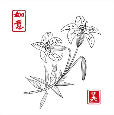 Lily çiçekler pirinç kağıt üzerinde