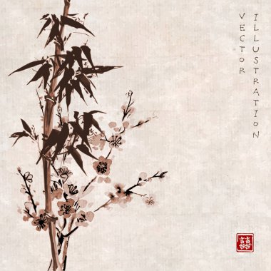 Bambu ve sakura çiçeği