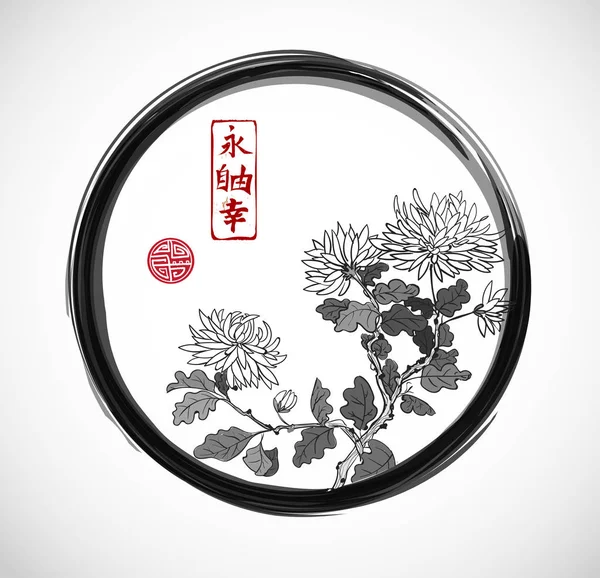 Tinta oriental tradicional Flores de crisantemo — Vector de stock