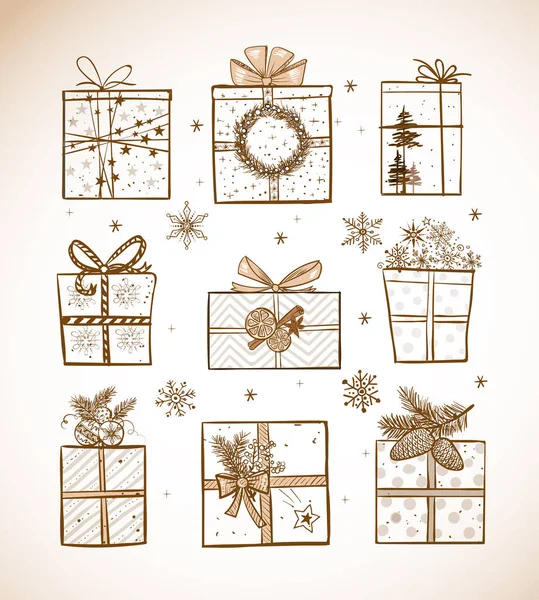 Cajas de regalo de Navidad — Vector de stock