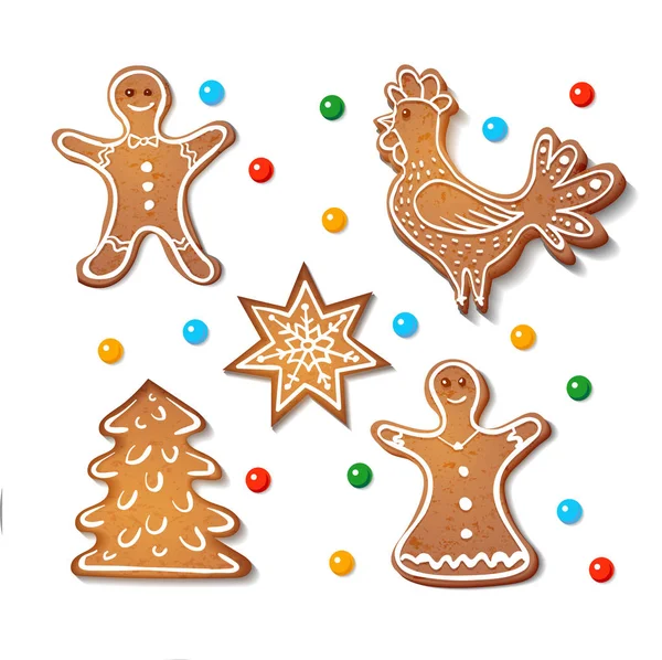 Set of realistic gingerbread cookies — Stock Vector