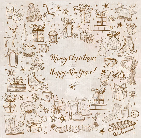 Vintage doodle Christmas card — Stock Vector