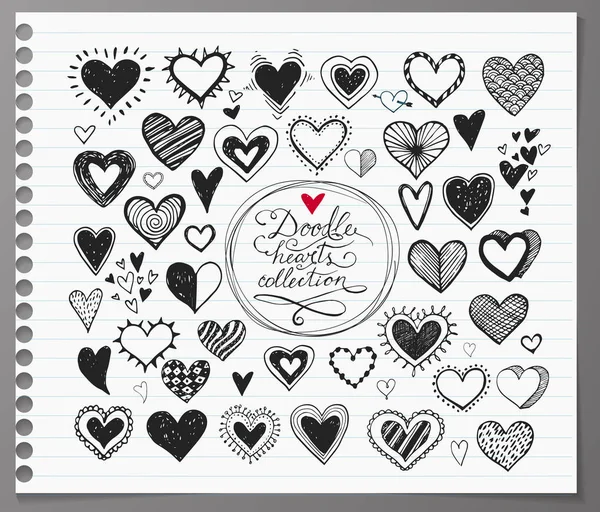 Garabato bosquejo corazones mano dibujado con tinta — Archivo Imágenes Vectoriales