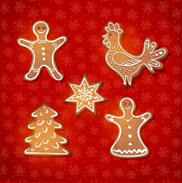 Set of realistic gingerbread cookies — Stock Vector