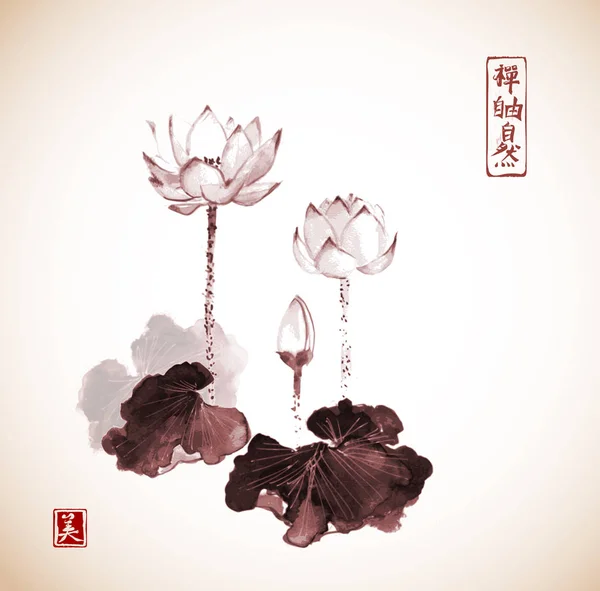Hand getrokken lotusbloemen — Stockvector