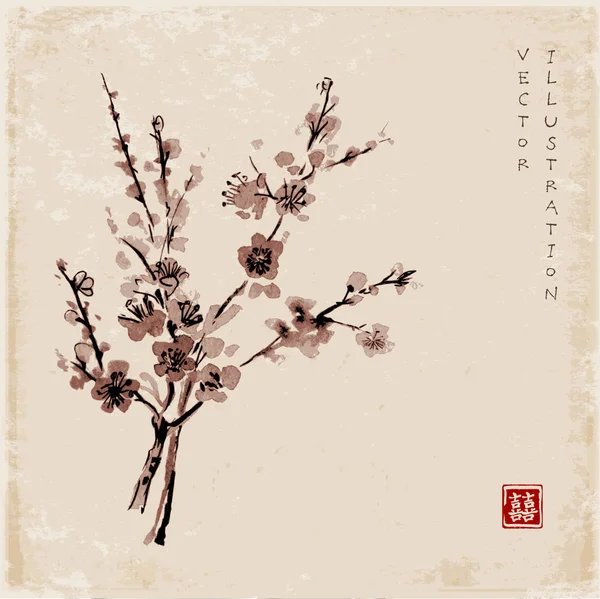 Oriental cherry branch in blossom — Stock Vector
