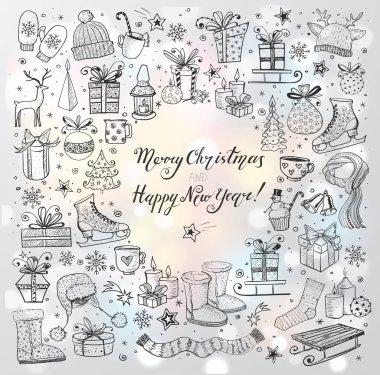 Noel süslemeleri ile tebrik kartı 