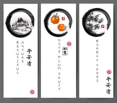 Doğa ve meyve ağaçları ile üç afiş