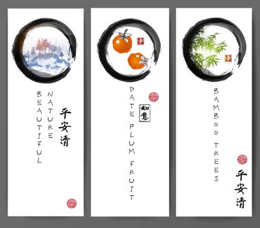 Doğa ve meyve ağaçları ile üç afiş