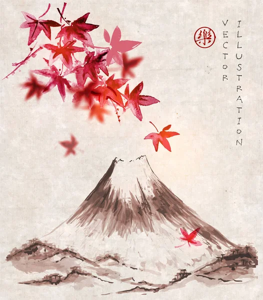 Feuilles d'érable japonaises et montagne Fujiyama — Image vectorielle