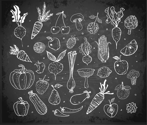 Buah Doodle dan Sayuran - Stok Vektor