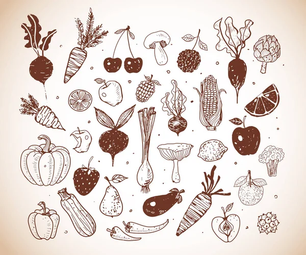 Doodle Frutas y Verduras — Vector de stock