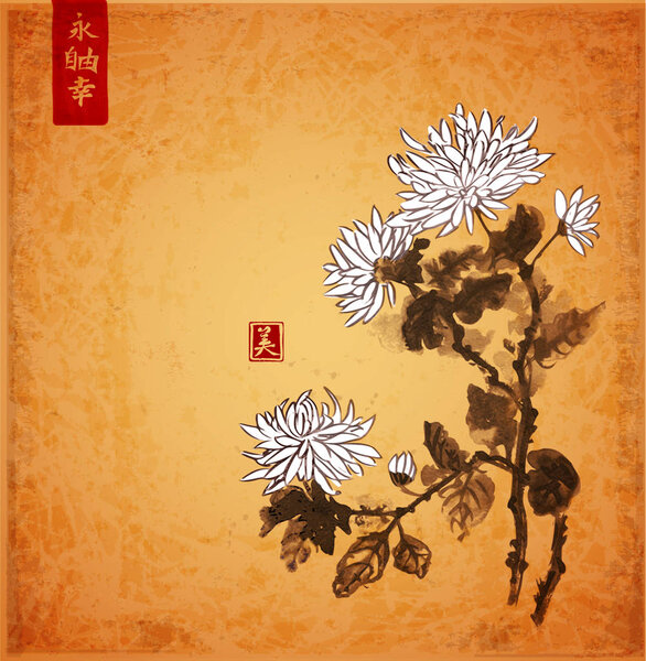 Chrysanthemum flowers. Traditional oriental painting