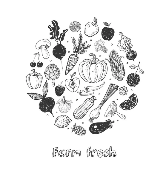 Doodle Frutas y Verduras — Vector de stock