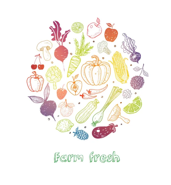Doodle Fruits et légumes — Image vectorielle