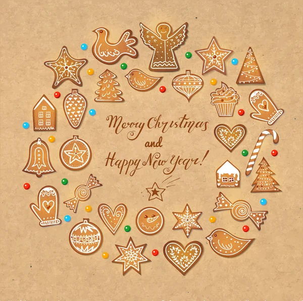 Biscuits de Noël au pain d'épice — Image vectorielle
