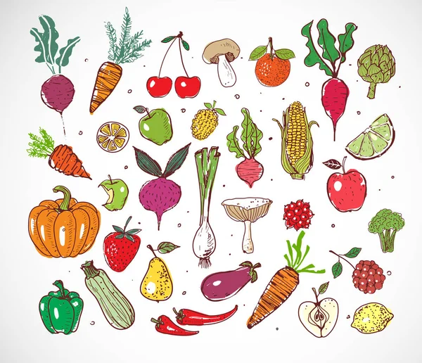 Doodle Frutas y Verduras — Vector de stock