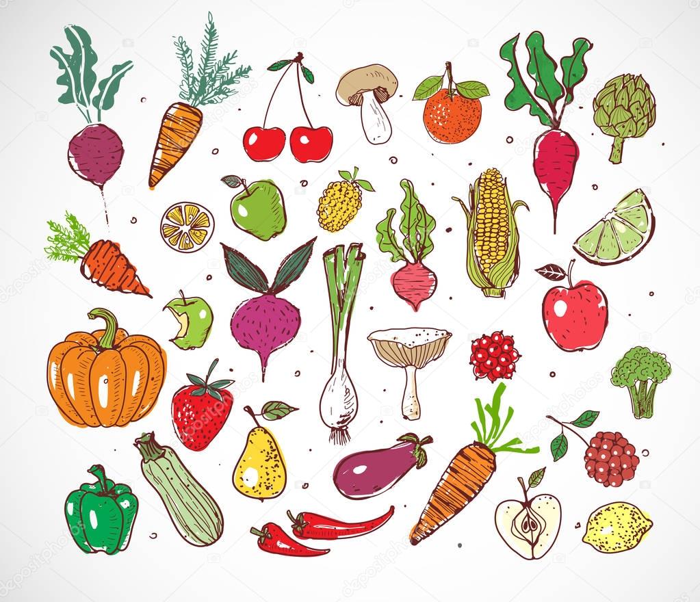 Doodle fruits and vegetables