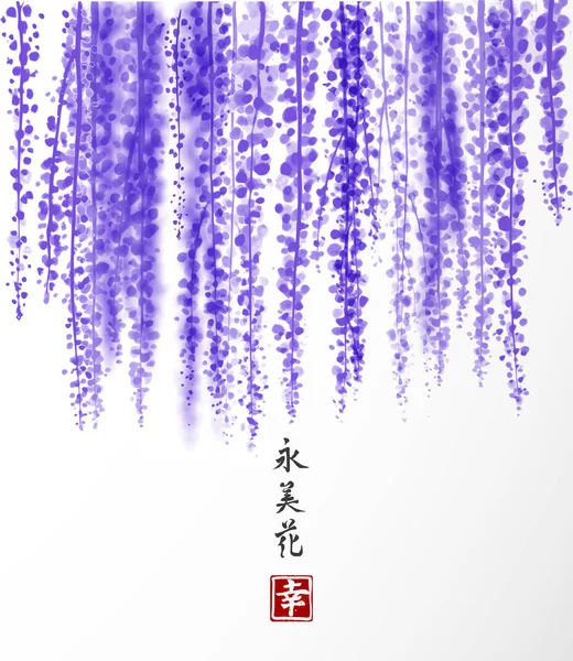 Wisteria elle mürekkeple çizilmiş