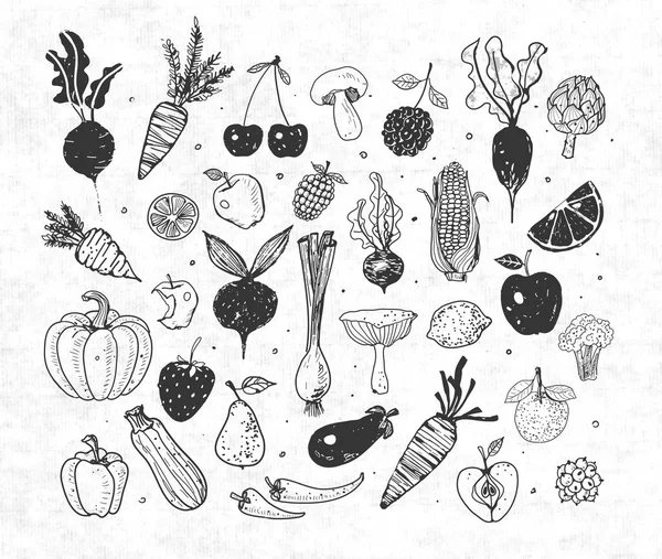 Doodle frutas e legumes — Vetor de Stock